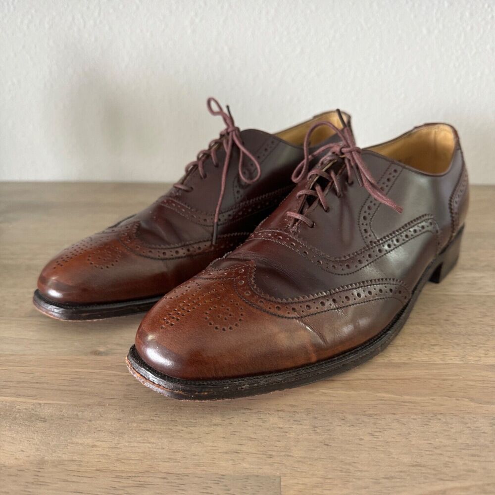 Nettleton Brown Leather Wingtip Shoes Mens Size 8.5 M 90907 Lace Up Made in USA